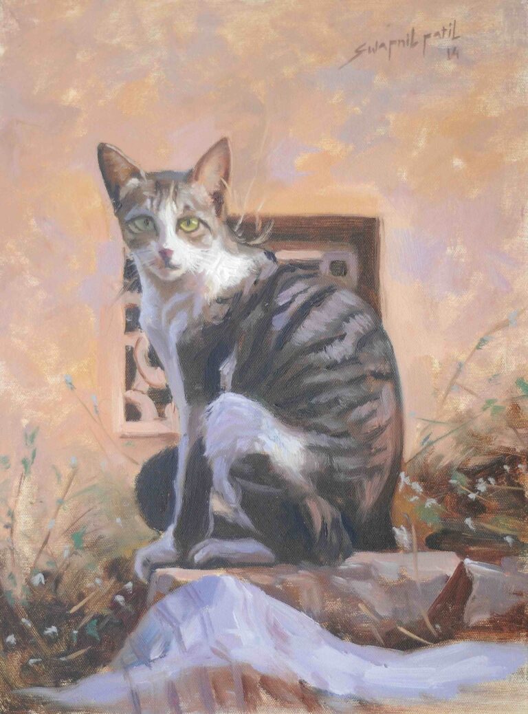 cat 16x12inch oil on canvas price-20000rs